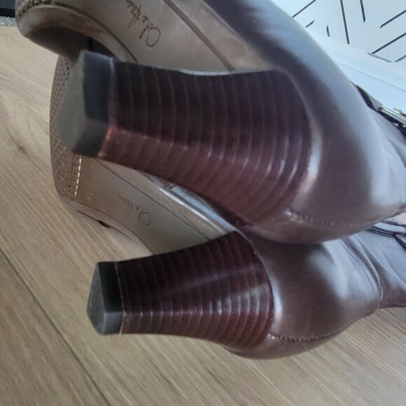 🤩Womens Leather Boots Cole Haan Size 7C Low Kitten Heel Booties Brown Gold New - Picture 5 of 9